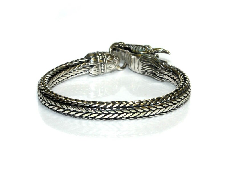 7mm Sterling Silver Chain Bracelet Silver Dragon Sterling Silver Dragon Bracelet Mens Silver Bracelet 7mm Silver Chain Bracelet