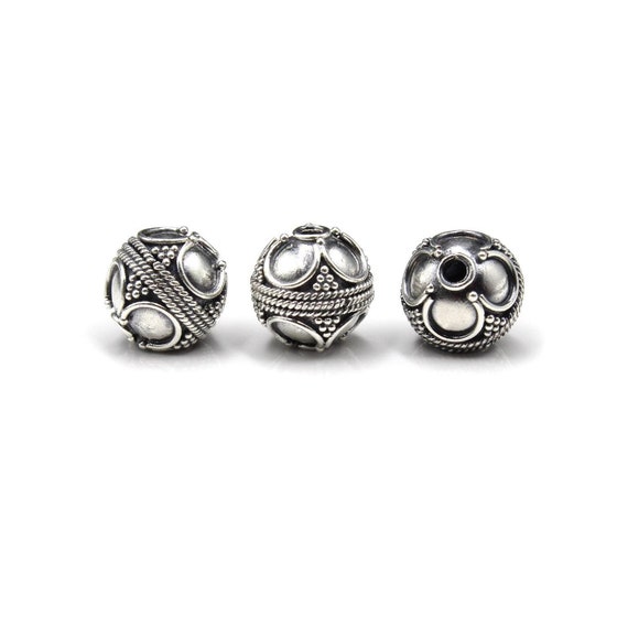 Three 10mm Sterling Silver Bali Beads, Silver granulation Beads, Sterling Silver Bali Beads, 10mm Bali beads, 10mm Silver Beads, 10mm Beads