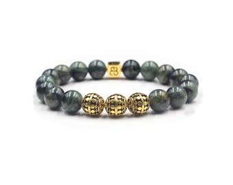 Men's Jade Bracelet, Bead Bracelets Men, Gold Beads Bracelet, Bracelets for Men, Men's Luxury Bracelet, Jade and Gold Bracelet