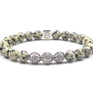 Dalmatian Stone Bracelet, Men's Bead Bracelet, Bracelet Man, Men's 8mm Bracelet, Stone Bracelet, Dalmation Stone and Sterling Silver image 4