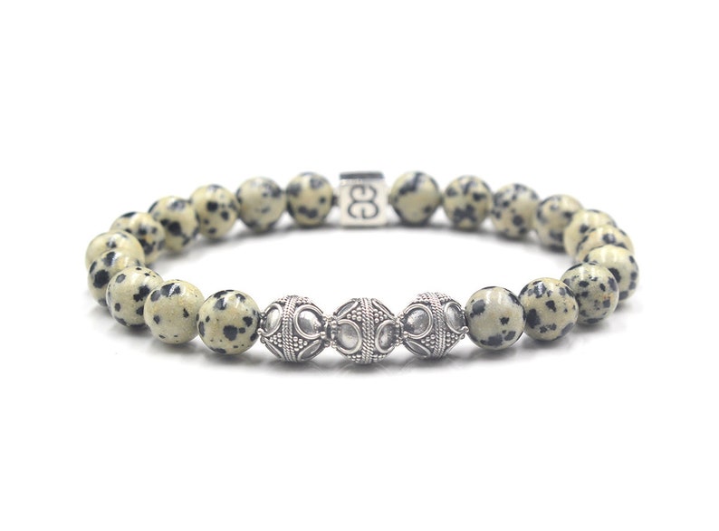 Dalmatian Stone Bracelet, Men's Bead Bracelet, Bracelet Man, Men's 8mm Bracelet, Stone Bracelet, Dalmation Stone and Sterling Silver image 4