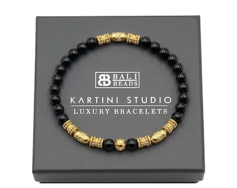 Black Onyx Bracelet, Onyx and Gold Plated beads Bracelet, Men's Bracelet