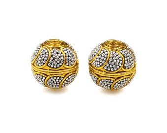 Two x 12mm 22 Karat Gold Plated Sterling Silver Beads, Sterling Silver Granulation Beads, Gold Plated Beads. Bali Beads, 12mm Bali Beads