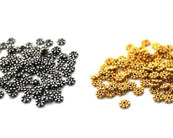 100 pièces d&#39;espacement marguerite x 3 mm, argent sterling 925 ou or vermeil 22 carats. Perles en argent sterling. Perles en or vermeil.