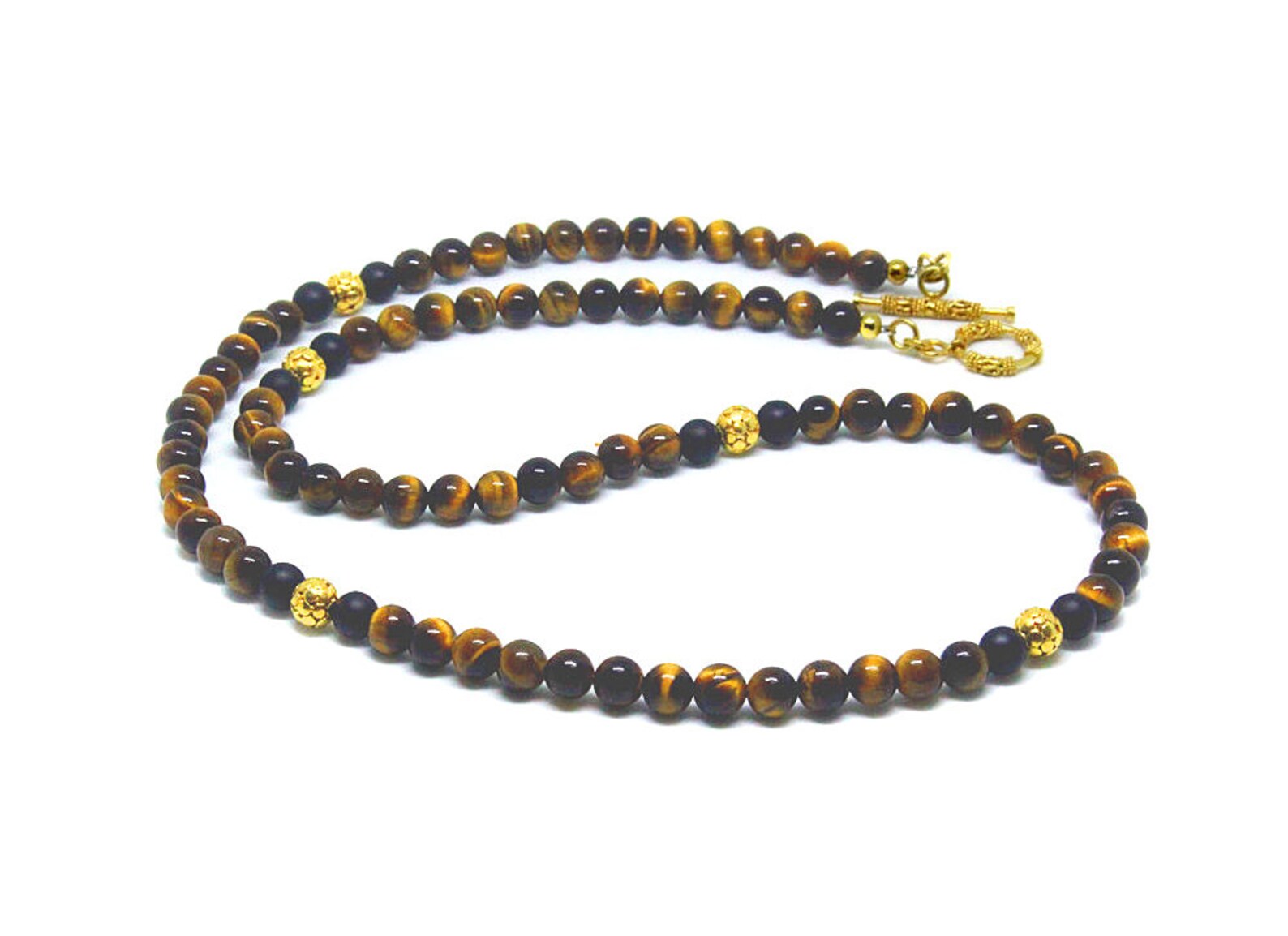 Men's Tiger's Eye and Gold Beads Necklace Necklace Etsy