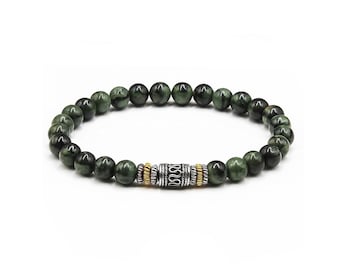 Men's Bracelet, Jade Bracelet for Men, Dark Green Jade Bracelet, Bead Bracelet Man, Gift for Him, For Men, Beaded Bracelet