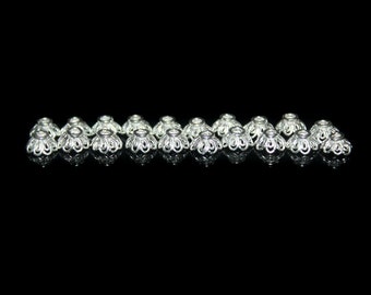 20 Stück Glänzende Sterling Silber Bali Perlenkappen, Zwanzig Helle Sterling Silber Perlenkappen