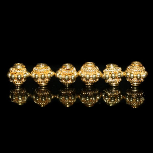 6 x 8mm Gold Vermeil Barrel Beads. Vermeil Barrel Spacer Beads. Barrel Spacer Beads. Bali Barrel Spacers. Bali Beads, Vermeil Bali Beads