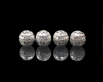 Four x 12mm Sterling Silver Granulation Beads, Sterling Silver Bali Beads, 12mm Bali Beads, 12mm Silver Beads, Sterling Silver Beads