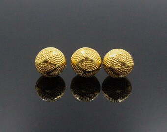 Three 12mm 22 Karat Gold Vermeil Plated Sterling Silver Beads, 12mm Vermeil Beads, 12mm Bali Beads, Gold Vermeil Beads, 22K Bali beads,