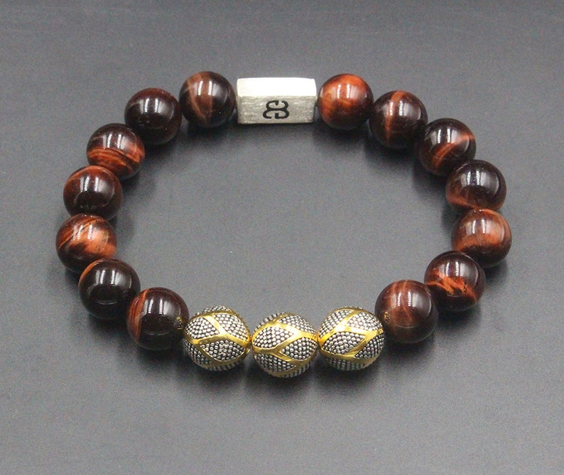 Beaded Bracelet Man Men/'s Red Tiger/'s Eye Bracelet Tiger/'s Eye Bracelet Men/'s Bracelet Bracelet Men Gold and Silver Bali Beads Bracelet