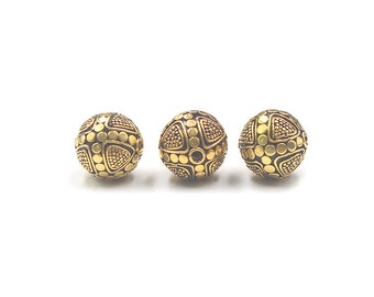 Three x 12mm 22 karat Gold Plated Sterling Silver Beads, 12mm Bali Beads, Vermeil Beads, Gold Bali Beads, 12mm Bali Beads, 12mm Beads