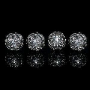 Four 12mm Sterling Silver Beads Sterling Silver Granulation Beads, Bali Beads, Sterling Silver Beads, Beads, 11mm Silver Beads image 1