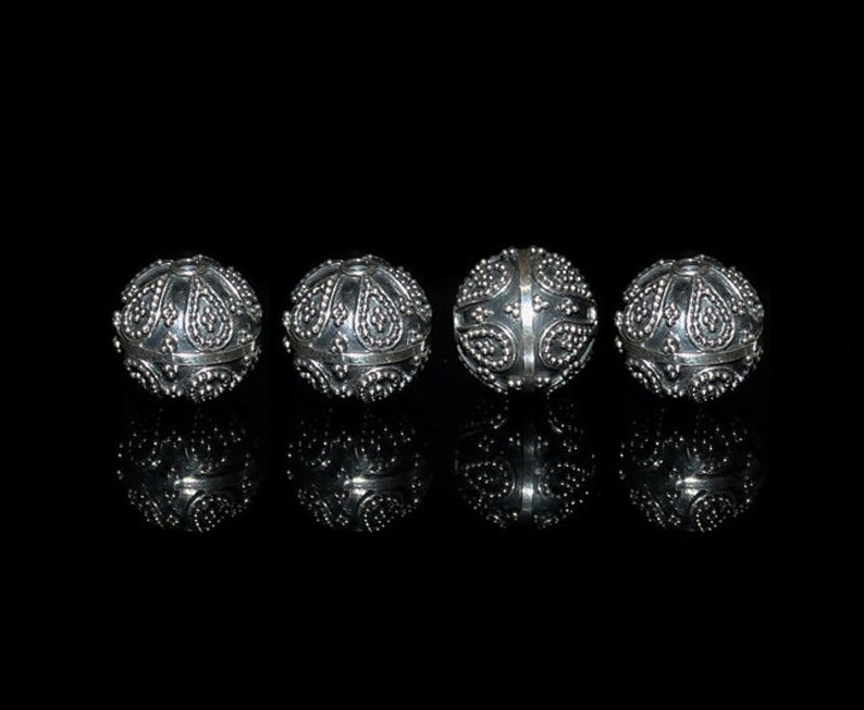 Four 12mm Sterling Silver Beads Sterling Silver Granulation Beads, Bali Beads, Sterling Silver Beads, Beads, 11mm Silver Beads image 1