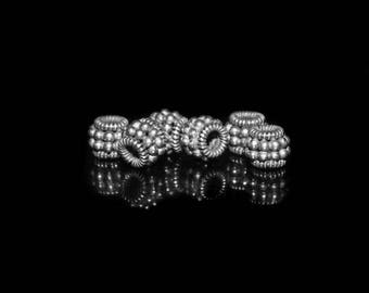 Six x 8mm 925 Perles de baril de granulation en argent sterling, perles d’espacement en argent sterling, perles en argent sterling, perles de Bali, perles d’argent, Bali