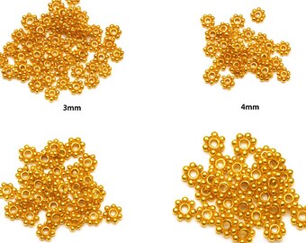 50 Stück echte 22 Karat Gold Vermeil Bali Daisy Spacer, 3 mm, 4 mm, 5 mm, 6 mm. Bali Spacer. Vermeil Spacers. Bali Gold vermeich Spacer.
