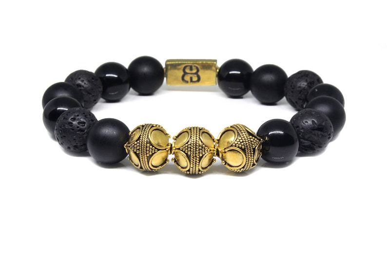 Bracelet for Man Black Bracelet Men Bracelets for Men Mixed Black Stone and Gold Bracelet Onyx Bracelet Lava Bracelet Man/'s Bracelet