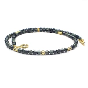 Dark Green Jade and Gold Necklace, Men&#39;s Necklace, Beaded Necklace Men, Nephrite Jade Necklace, Men&#39;s Jade Necklace, Jade Beads Necklace