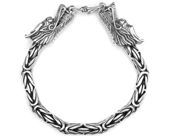 Bracelet double dragon en argent sterling, bracelet chaîne en argent sterling 8 mm, bracelet en argent pour homme, bracelet chaîne en argent 8 mm, dragons argentés