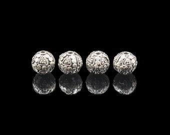 Vier x 8mm Sterling Silber Bali Perlen, 8mm Sterling Silber Perlen, 8mm Granulationsperlen, Bali Perlen, Silber Bali Perlen, 8mm Sterling Perlen