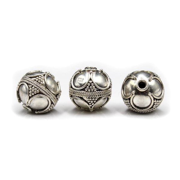 Three (3) x 12mm Sterling Silver Granulation Beads, Sterling Silver Beads, Bali Beads, Beads, Sterling Silver Bali Beads. 12mm Silver Beads.
