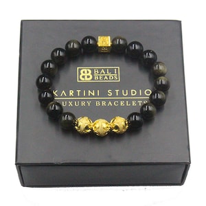Golden Shimmer Obsidian Bracelet, Men&#39;s Golden Obsidian Bracelet, Men&#39;s Gold Bracelet, Gold Beads Bracelet Men, Men&#39;s Luxury Bracelet