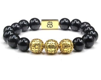 Black Onyx and Gold Bracelet, Men&#39;s Gold Beads Bracelet, Men&#39;s Bracelet, Bracelet for Men, Men&#39;s Black Bracelet, Luxury Bracelet Men