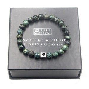 Dark Green Jade and Sterling Silver Bracelet, Bead Bracelet Men, Men&#39;s Jade Bracelet, Men&#39;s Bracelet, Bracelet Man, Jade Beads Bracelet
