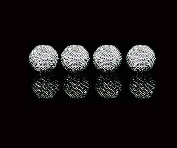 Four 12 mm Sterling Silver Granulation Ball Beads, 12mm Silver Bali Beads, Sterling Silver Beads. Sterling Silver Bali Beads, Bali Beads