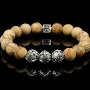 Men&#39;s Matte Picture Jasper Bracelet, Jasper and Sterling Silver Bracelet, Beaded Bracelet, Guy&#39;s Bracelet, Male Bracelet, Beaded Bracelet