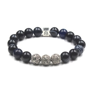 Men&#39;s Onyx Bracelet, Black Striped Onyx and Sterling Silver Bracelet, Bracelet for Man, Man&#39;s Bracelet, Bead Bracelet Man, Beaded Bracelet