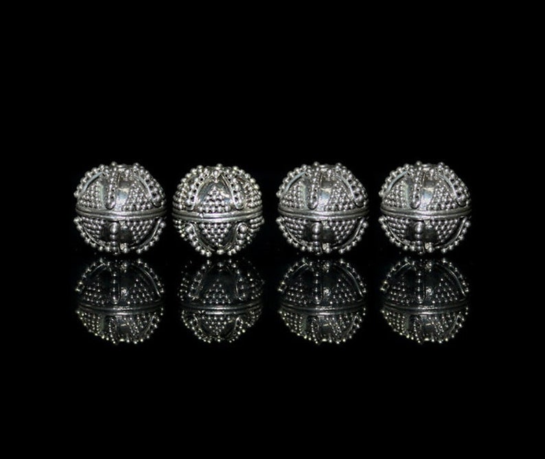 Four 4 12mm Sterling Silver Granulation Beads, Sterling Silver Beads, 12mm Bali Beads, Silver Bali Beads, 12mm Silver Beads, Bali Beads image 1