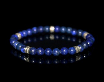 Men's Bracelet, For Men, Lapis Lazuli and Sterling Silver Bracelet, Man's Bracelet, Bracelet fr Man, Beaded Bracelet, Bead Bracelet Man