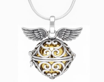 Bola de la armonía, alas de ángel, bola de la armonía de plata esterlina, llamador de ángeles de plata esterlina, bola de la armonía, llamador de ángeles, collar de bola, bola de la armonía