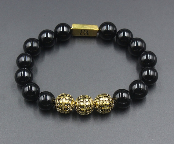Black Onyx and Gold Bracelet Men s Gold Beads Bracelet Men s