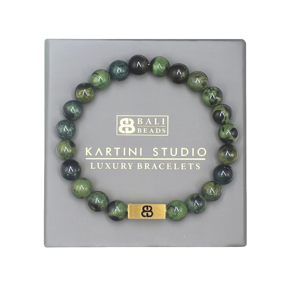 Dark Green Nephrite Jade Bracelet, Men's Jade Bracelet, 8mm Beaded