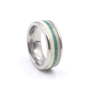 Men&#39;s Ring, Titanium Ring, White Bull Horn, Cow Bone, and Malachite Ring, Horn Inlay Ring, Men&#39;s Titanium Ring Triple Inlay Titanium