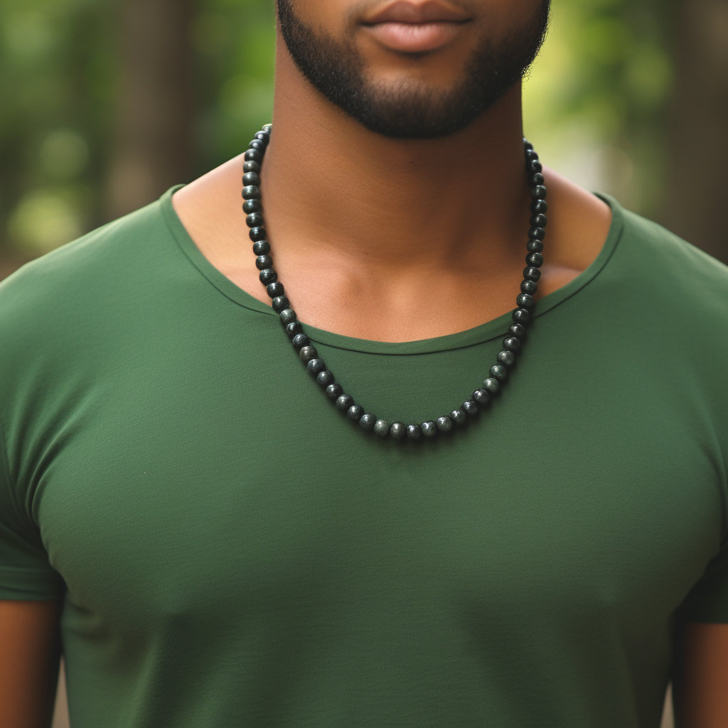 Dark Green Jade Necklace, Men's Necklace, Beaded Necklace Men