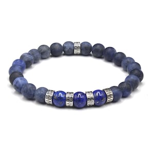 Men&#39;s Bracelet, Lapis Lazuli and Matte Sodalite Bracelet, Blue Stone Bracelet, Lapis and Sterling Silver Bracelet, Blue Bracelet Man
