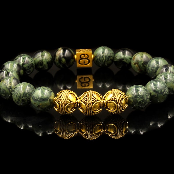 Jade and Gold Bracelet, Men's Bracelet, Bead Bracelet Men, Men's Jade Bracelet, Men's Gold Beads Bracelet, Gold Bracelet Men