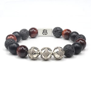 Men&#39;s Bracelet, Onyx, Lava, and Red Tiger&#39;s Eye Bracelet, Sterling Silver Beads Bracelet, Bracelets for Man, Bead Bracelet Men