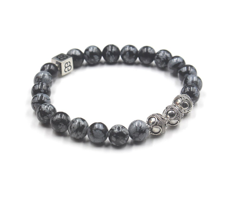 Snowflake Obsidian Bracelet, Men's Sterling Silver Bracelet, Men's Designer Bracelet, Bead Bracelets Men, Men's Bracelet, Bracelet men image 4