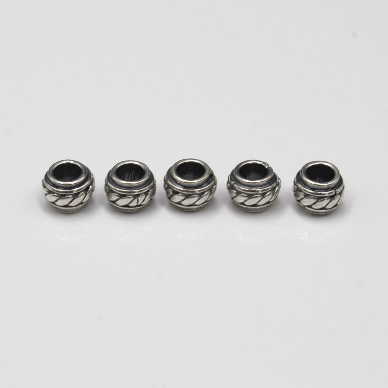 Sechs 8 mm 925 Sterlingsilber tonnenförmige Großlochperlen, 6,7 Gramm; Lot von Sechs Sterling Silber Barrel Spacer Perlen in Bali hergestellt Bild 4