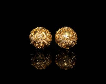 Two 10mm 22 Karat Gold Vermeil Wire Work and Granulation Beads, Gold Vermeil Beads, Gold Beads, Gold Vermeil Beads, 22K Vermeil Beads