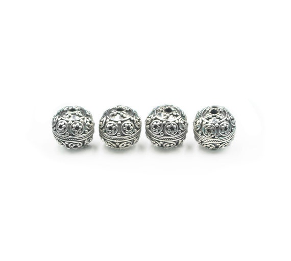 Four x 8mm Sterling Silver Bali Beads, 8mm Bali Beads, 8mm Silver Beads, Sterling Silver Beads, Silver Beads, Bali Beads, 925 silver beads