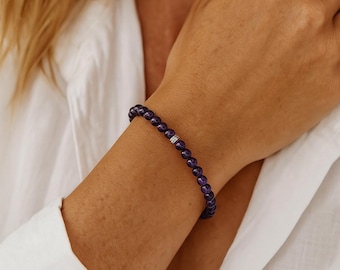Amethyst and Sterling Silver Bracelet, Bead Bracelet Woman, Amethyst Beads Bracelet, Ladies Bracelet, Bali Beads Bracelet