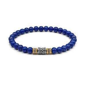 Lapis Lazuli Bracelet, Men&#39;s Lapis and Sterling Silver Bracelet, Men&#39;s Bracelet, Blue Beads Bracelet for Man, 6mm Bead Bracelet