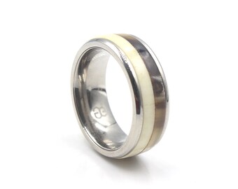 Men's Ring, Titanium Ring, White Bull Horn Ring, Horn Inlay Ring, Men's Titanium Ring, Inlay Titanium Ring, Cow Shin Bone Ring