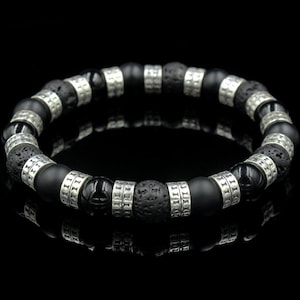 Men&#39;s Bracelet, Onyx, Lava Stone, and Sterling Silver Bracelet, Bead Bracelet Man, Mixed Black Stone Bracelet,Beaded Bracelet, Bracelet Men
