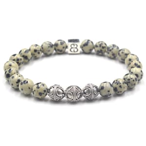 Dalmatian Stone Bracelet, Men's Bead Bracelet, Bracelet Man, Men's 8mm Bracelet, Stone Bracelet, Dalmation Stone and Sterling Silver Sterling Silver